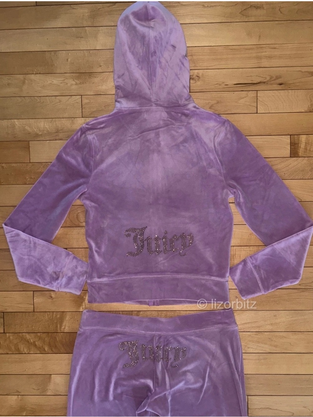 NEW! JUICY COUTURE Velour OG Gold Bling Tracksuit Set in Smoky Grape Size M